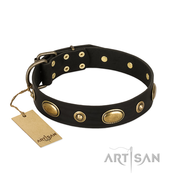 Decorated genuine leather collar for your pet