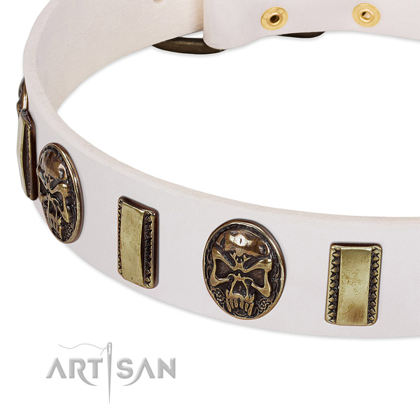 Corrosion resistant fittings on genuine leather dog collar for your dog