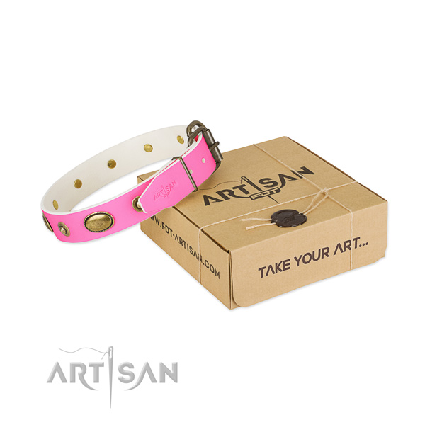 Remarkable full grain genuine leather collar for your beautiful dog