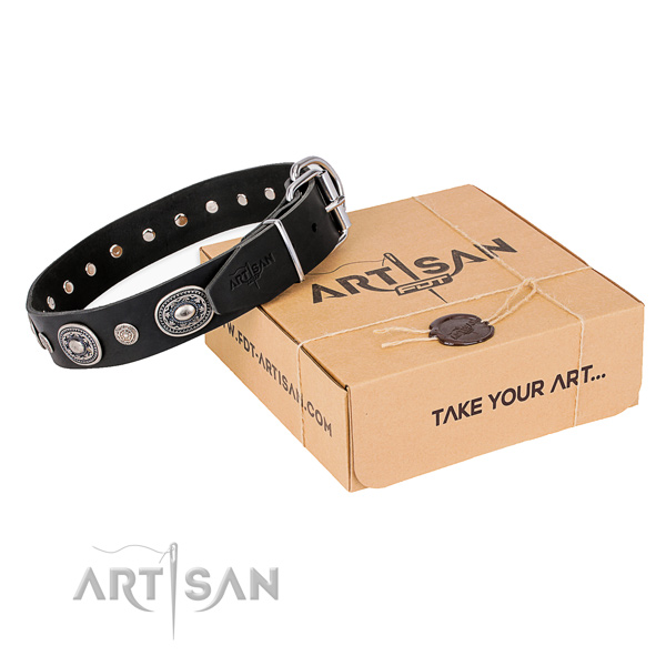 Soft leather dog collar handcrafted for walking