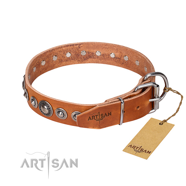 Full grain natural leather dog collar made of soft material with corrosion proof studs