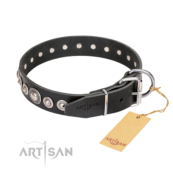 Fine quality adorned dog collar of genuine leather