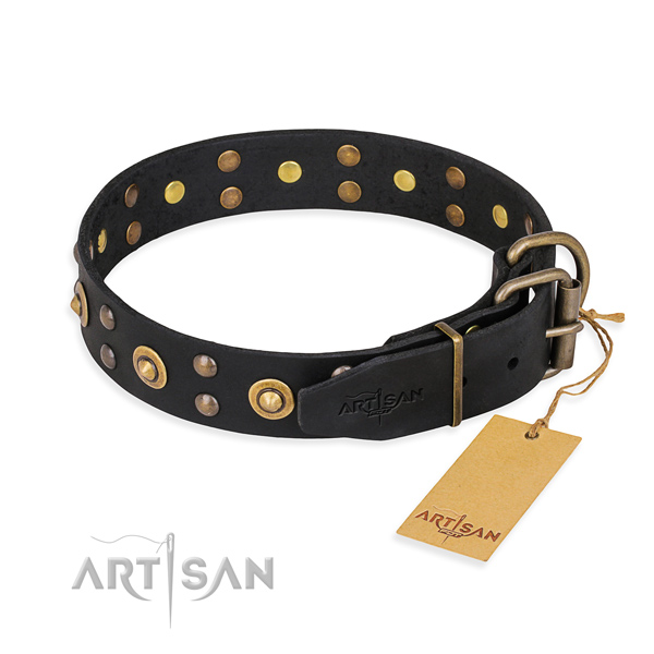 Rust-proof fittings on leather collar for your attractive canine