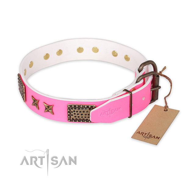 Corrosion proof fittings on full grain natural leather collar for your lovely canine