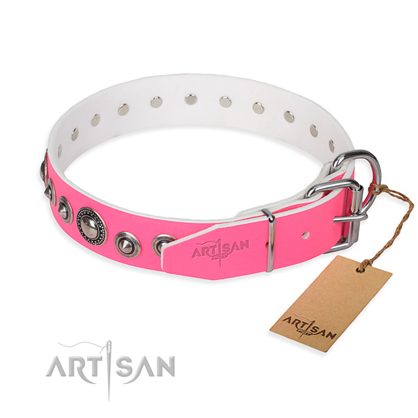 Full grain natural leather dog collar made of high quality material with strong adornments