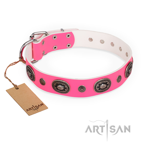 Reliable full grain natural leather dog collar created for comfy wearing