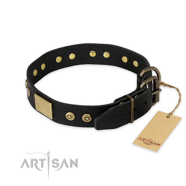 Rust resistant traditional buckle on genuine leather collar for everyday walking your doggie