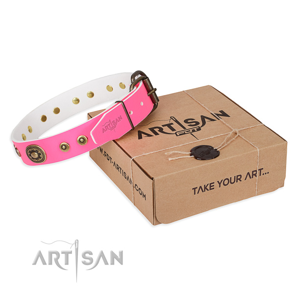 Leather dog collar made of top notch material with corrosion resistant hardware