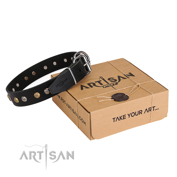 Reliable natural genuine leather dog collar handmade for daily walking