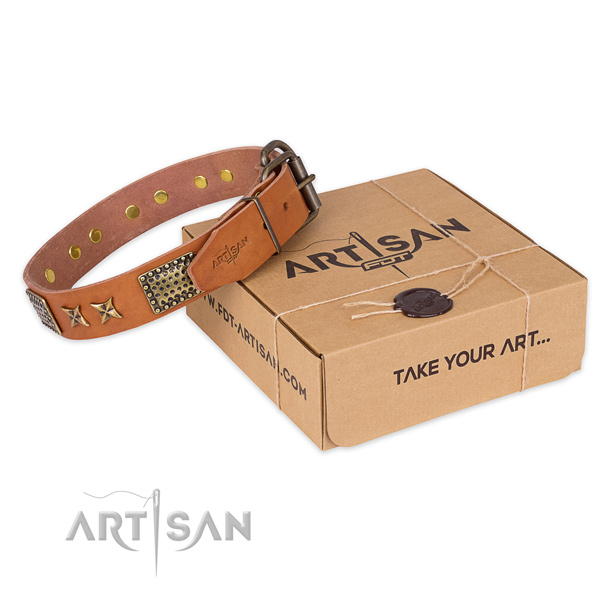 Strong buckle on genuine leather collar for your stylish dog