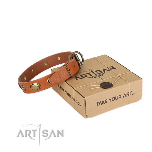 Strong fittings on full grain natural leather dog collar for your doggie