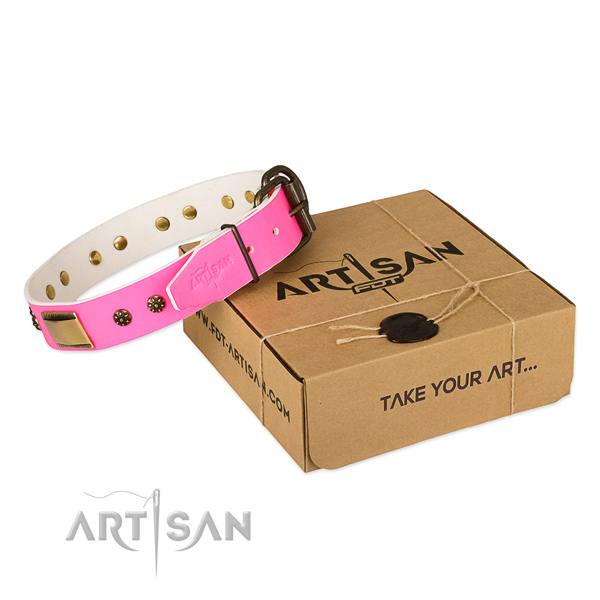 Perfect fit natural genuine leather collar for your attractive doggie