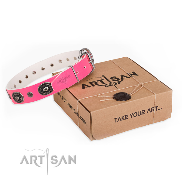 High quality full grain leather dog collar made for comfy wearing