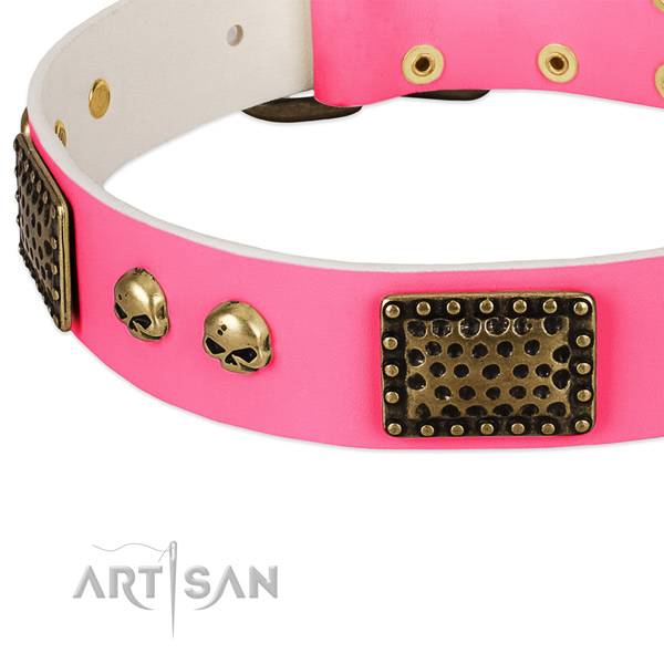 Reliable decorations on natural leather dog collar for your canine