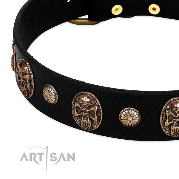 Full grain genuine leather dog collar with unique studs