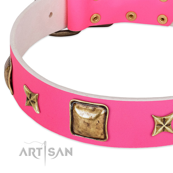 Genuine leather dog collar with unique decorations