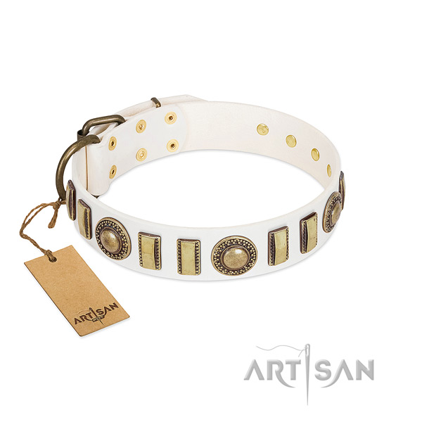 Exceptional natural leather dog collar with corrosion resistant buckle