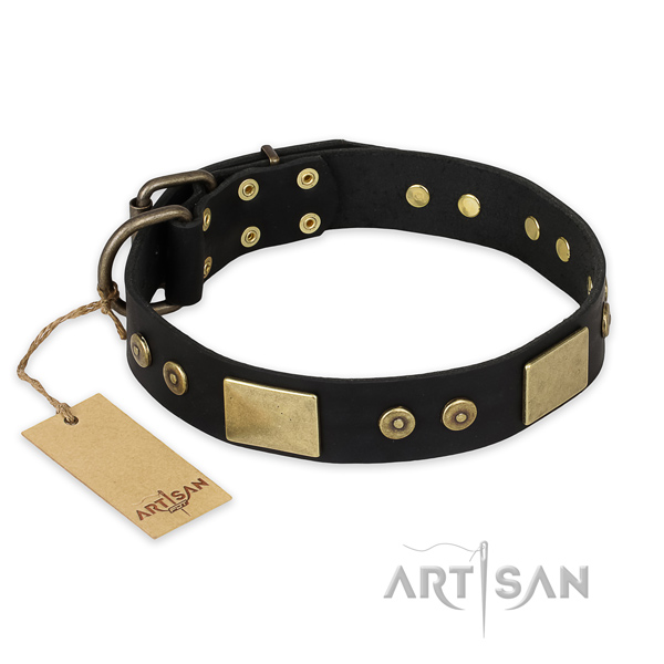 Unique natural genuine leather dog collar for handy use