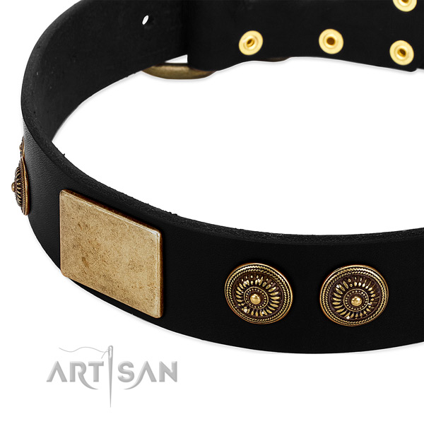 Durable buckle on genuine leather dog collar for your doggie