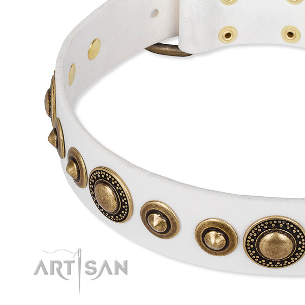 Gentle to touch natural genuine leather dog collar crafted for your stylish doggie