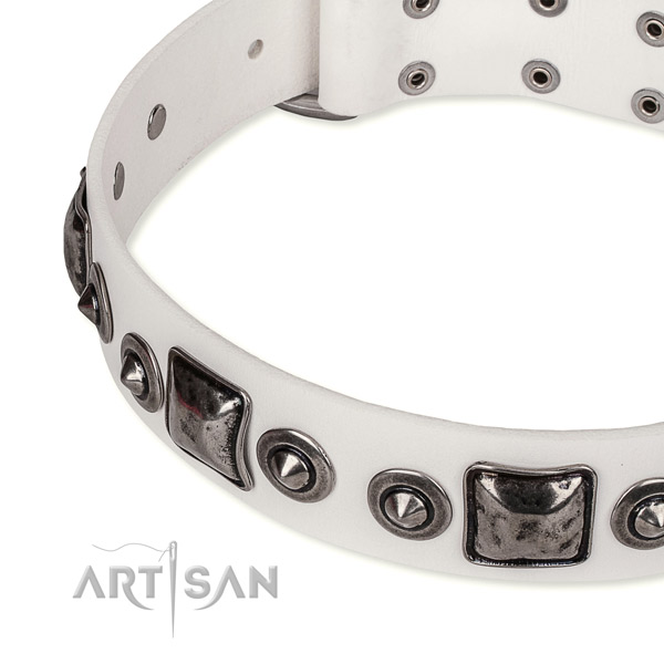 Soft to touch genuine leather dog collar handcrafted for your beautiful canine