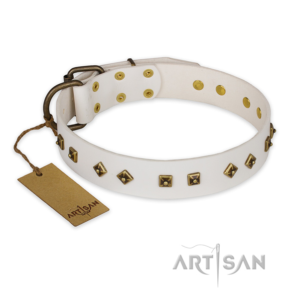 Handcrafted genuine leather dog collar with corrosion proof fittings