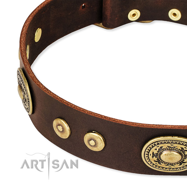 Decorated dog collar made of soft genuine leather