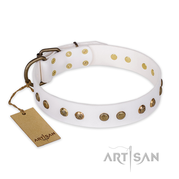 Perfect fit full grain natural leather dog collar with reliable buckle