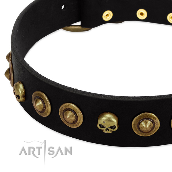Full grain genuine leather dog collar with exquisite adornments