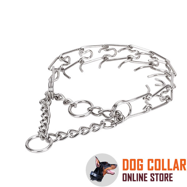 Prong collar of corrosion-proof stainless steel for poorly behaved pets
