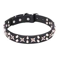 "Shining Stars" 1 1/5 inch (30 mm) Leather Dog Collar Decorated